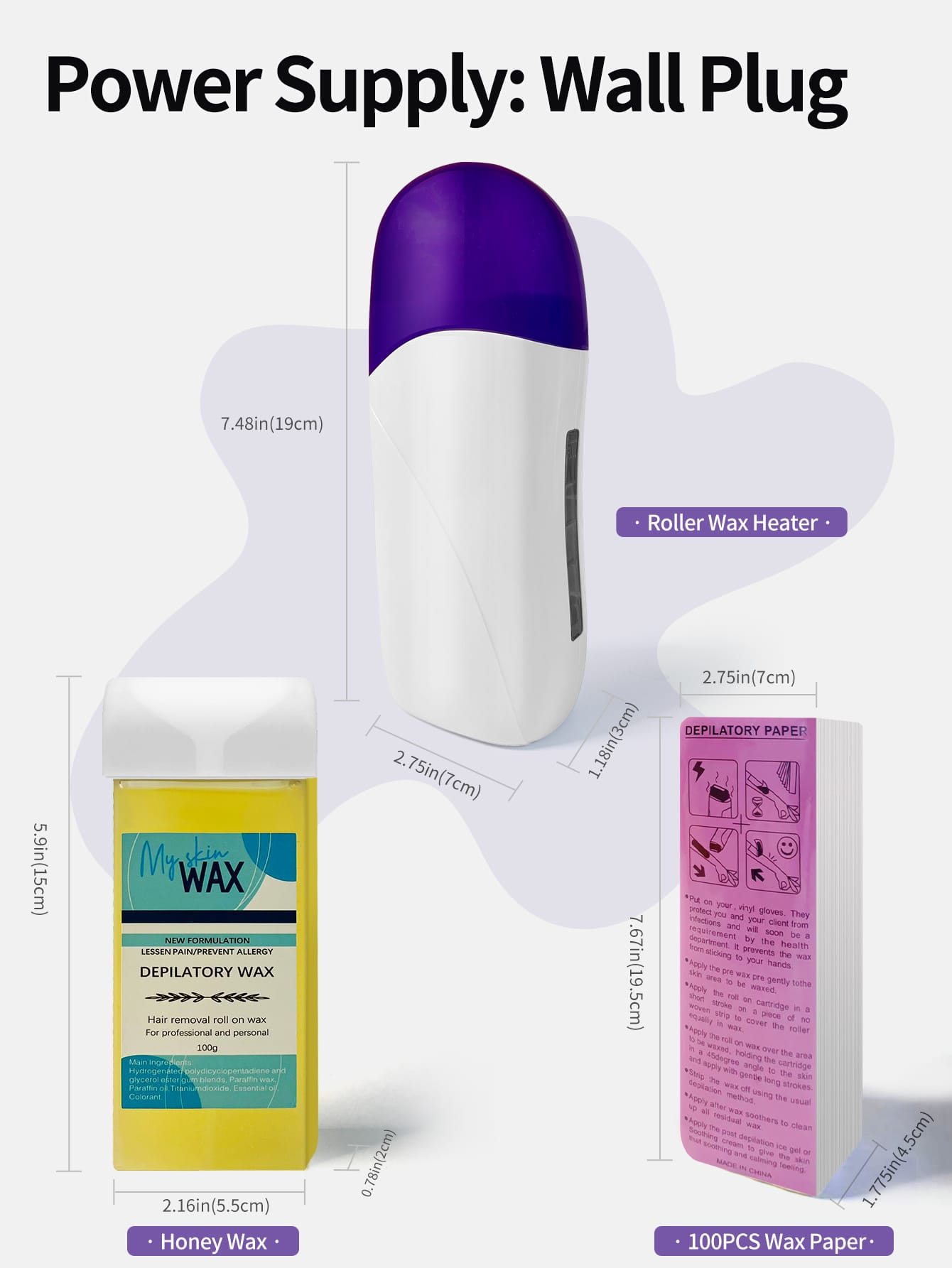 1 Set Waxing Roller Kit, Honey Roller Wax Kit Includes 2 Honey Wax Containers And 100pcs Non-woven Wax Strips, Portable Pink Wax Heater, Unisex, Waxing Roller Kit