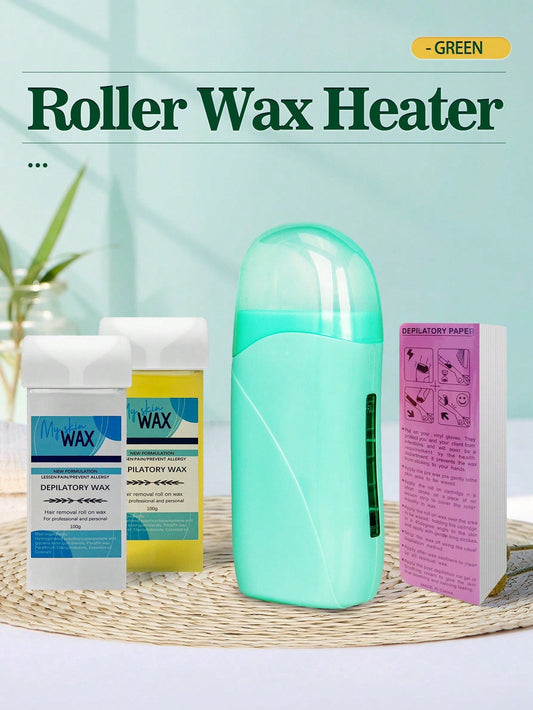 1 Set Depilatory Wax Roller Kit, Honey Roller Waxing Kit Includes 2 Honey Soft Wax Boxes And 100 Nonwoven Wax Strips, Portable Pink Wax Heater, Unisex Wax Roller Kit For Hair Removal, Sensitive Skin