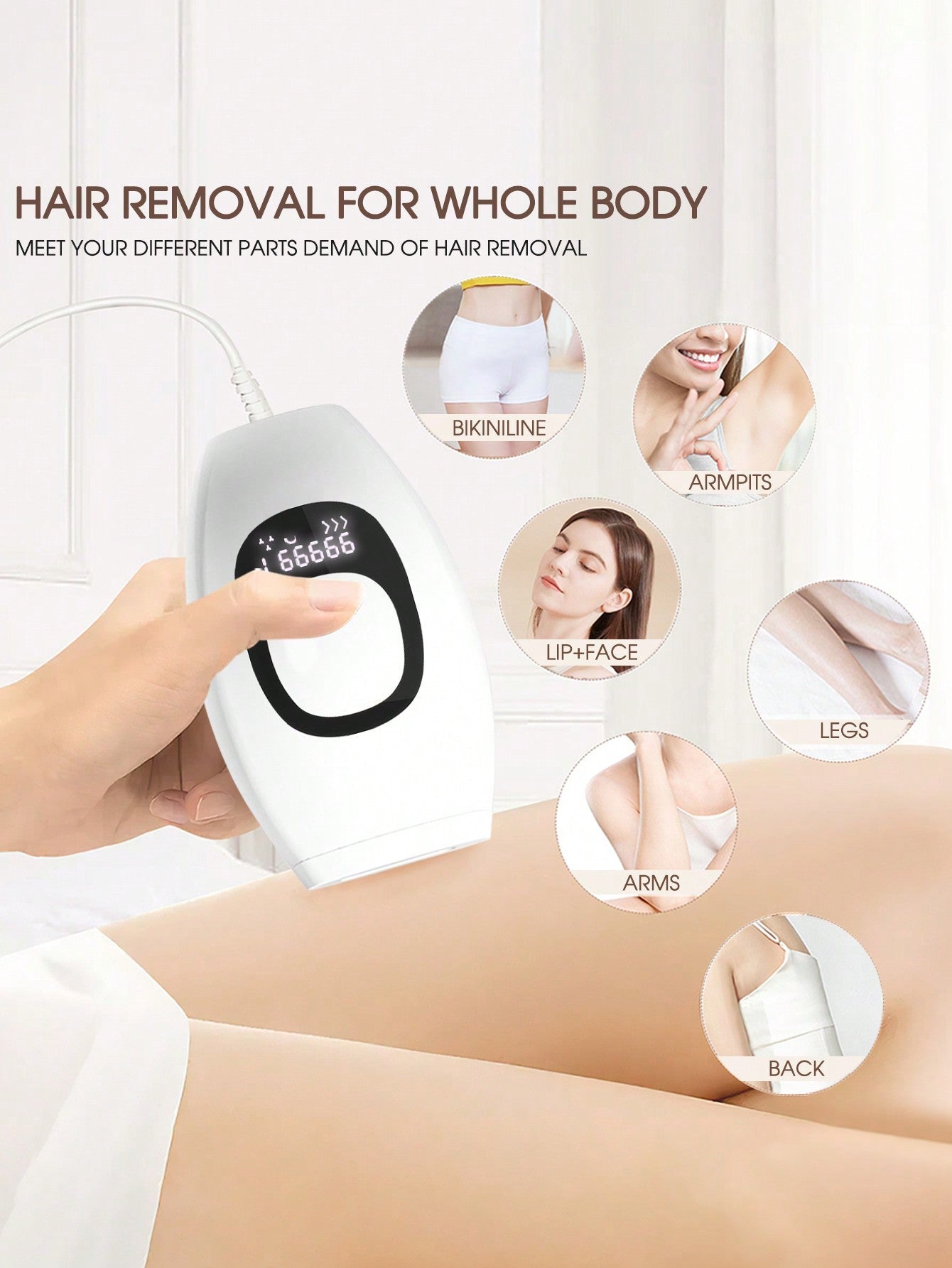 1pc White Plug Powered Epilator 999,999 Flashes Hair Removal Device for Women Body A8T102-2