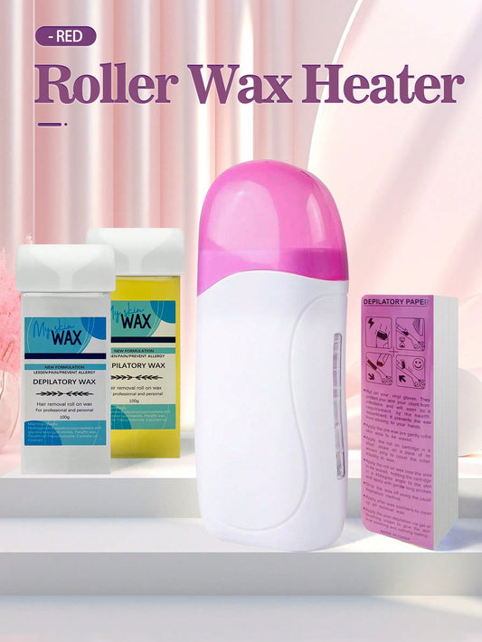 1pc Waxing Roller Kit With Honey Wax Roller, Including 2 Honey Soft Wax Cartridges And 100 Non-woven Waxing Strips