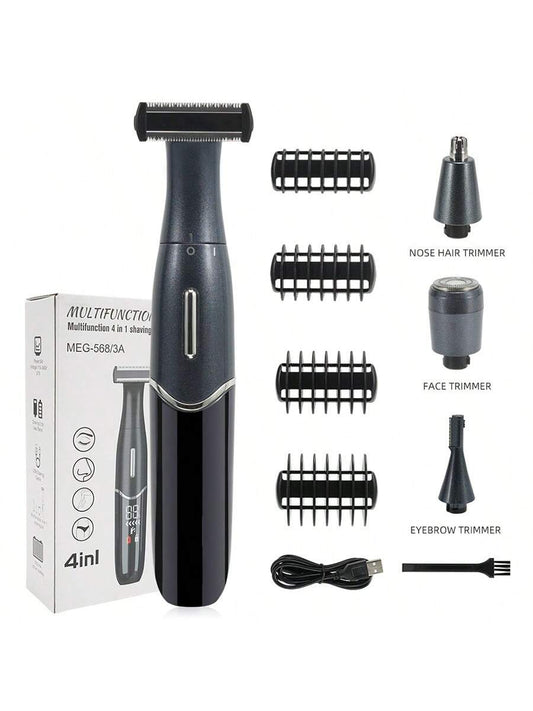 1pc Type-c Usb Rechargeable 600mah Multi-functional Electric Hair Remover Kit, Wet & Dry, Led Display, 5 Levels Waterproof, 6500rpm Powerful Motor